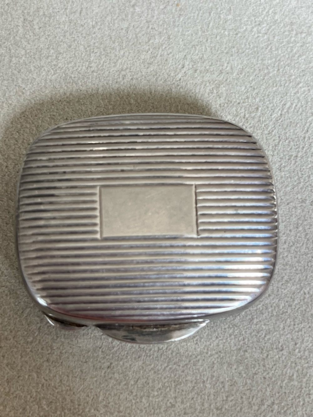 Ribbed Silver Rectangular pillbox 

with Engraving Plaque